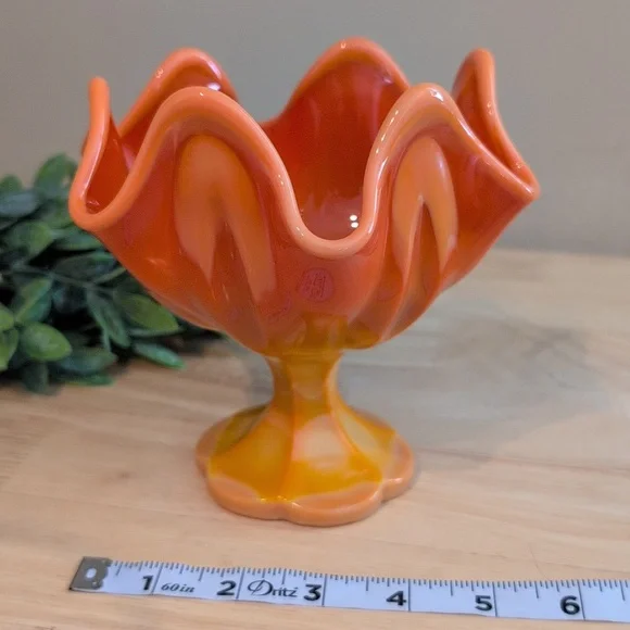 L.E. Smith Vintage Bittersweet Orange Swag Glass Compote